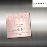 Roos goudglitter op de geboorte, behalve de datum magneet<br><div class="desc">Een meisje en trendy sparen de magneet van de Datum voor een 40e (of om het even welke leeftijd) verjaardagsfeestje. Een feminine roze, roos goudnevel met een metalen achtergrond versierd met faux roos goudglitterdruppels. Pas een datum en een naam/leeftijd aan en voeg deze toe 40 jaar. Donkere roos gouden kleurletters....</div>