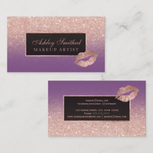 Roos goudglitter paarse ombre make-up visitekaartje