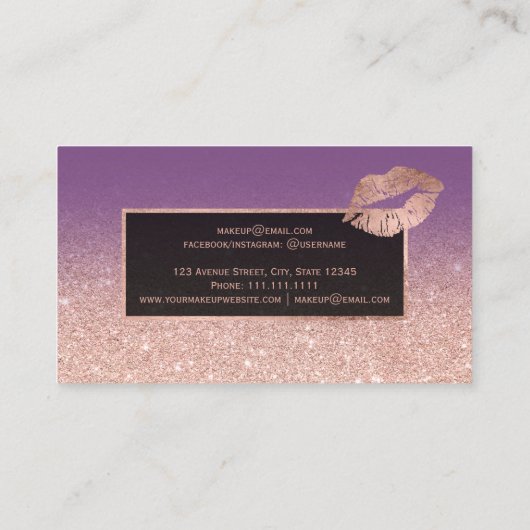 Roos goudglitter paarse ombre make-up visitekaartje (Achterkant)