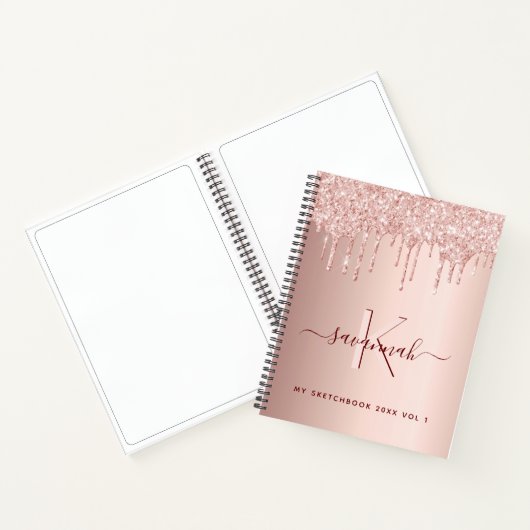 Roos goudglitter roze monogram notitieboek (Binnen)