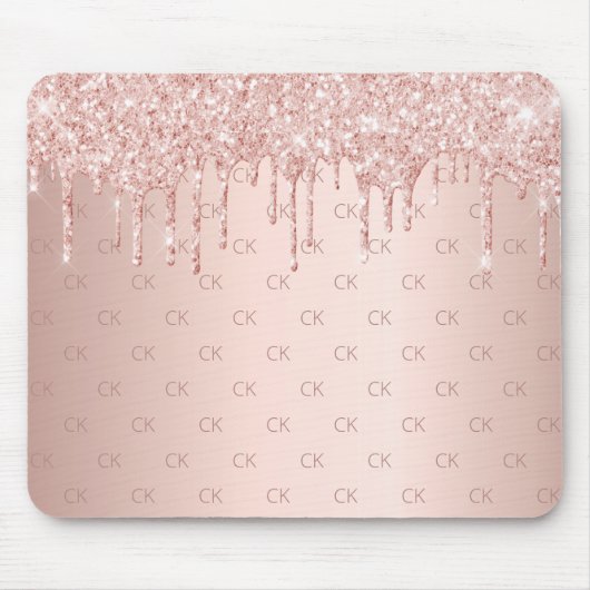 Roos goudglitter roze monogram wekt luxe muismat (Voorkant)
