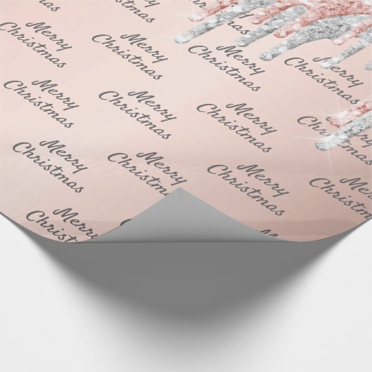 Roos goudglitter roze zilversparren cadeaupapier (Hoek)