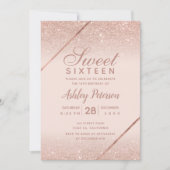 Roos goudglitter script foto lichtroze Sweet 16 Kaart (Voorkant)