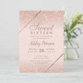 Roos goudglitter script foto lichtroze Sweet 16 Kaart (Staand voorkant)
