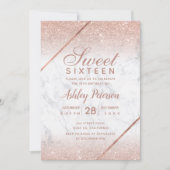 Roos goudglitter script foto marmer Sweet 16 Kaart (Voorkant)