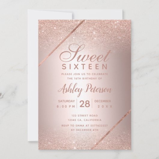 Roos goudglitter script foto metallic Sweet 16 Kaart (Voorkant)