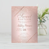 Roos goudglitter script foto metallic Sweet 16 Kaart (Staand voorkant)