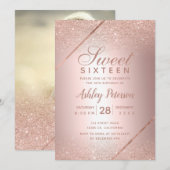 Roos goudglitter script foto metallic Sweet 16 Kaart (Voorkant / Achterkant)
