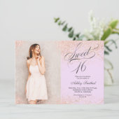 roos goudglitter script lavender foto Sweet 16 Kaart (Staand voorkant)
