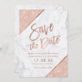 Roos goudglitter script marmer bewaar de datum save the date (Voorkant / Achterkant)