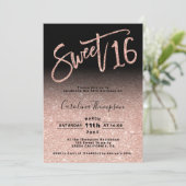 Roos goudglitter-script zwart Sweet 16 foto Kaart (Staand voorkant)