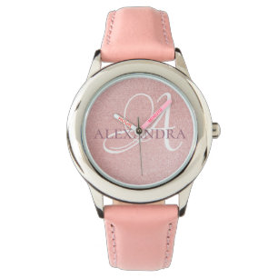 Roos goudglitter sonde Monogram Horloge
