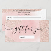 Roos goudglitter spaart roze cadeaubon (Voorkant / Achterkant)