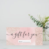 Roos goudglitter spaart roze cadeaubon (Staand voorkant)