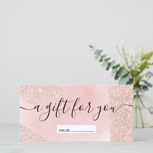 Roos goudglitter spaart roze cadeaubon (Staand voorkant)