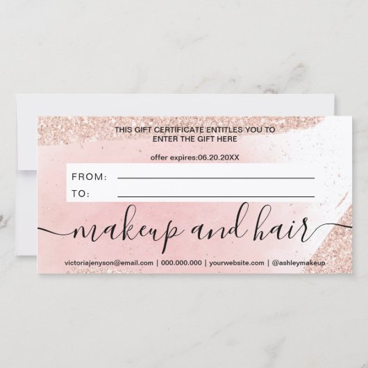 Roos goudglitter spaart roze cadeaubon (Achterkant)