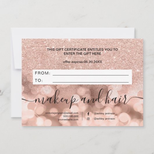 Roos goudglitter spargel elegant gift certificaat (Achterkant)