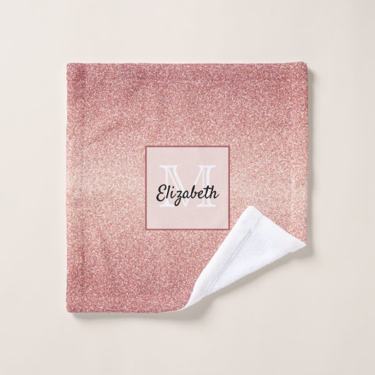 Roos goudglitter sparkle glansgradiënt monogram bad handdoek (Wasdoekje)