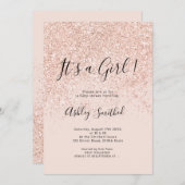 Roos goudglitter speurt roze baby shower kaart (Voorkant / Achterkant)