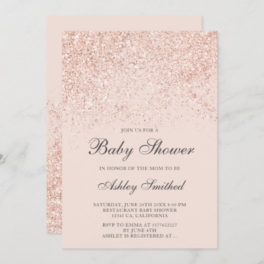 Roos goudglitter spint baby shower kaart (Voorkant / Achterkant)