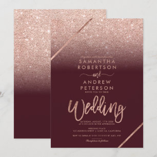 Roos goudglitter-typografie bruiloft kaart