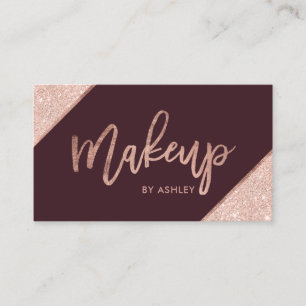 Roos goudglitter-typografie burgundy make-up visitekaartje