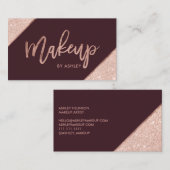 Roos goudglitter-typografie burgundy make-up visitekaartje (Voorkant / Achterkant)
