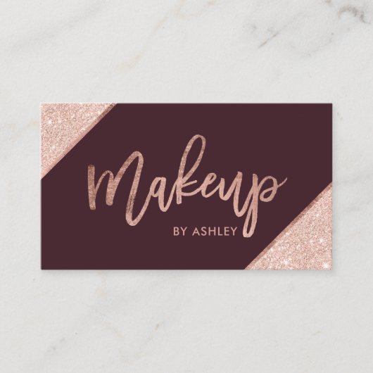 Roos goudglitter-typografie burgundy make-up visitekaartje (Voorkant)