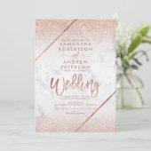 Roos goudglitter-typografie marmering bruiloft kaart (Staand voorkant)