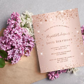 Roos goudglitter-uitnodiging voor verjaardagsfeest