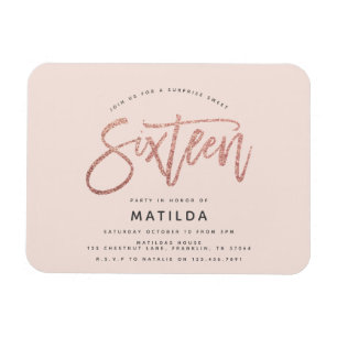 Roos goudglitter verrassing 16 jaar oud magneet