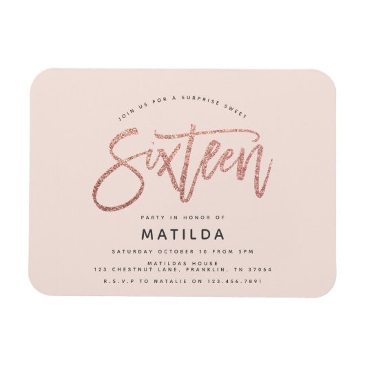 Roos goudglitter verrassing 16 jaar oud magneet (Horizontaal)