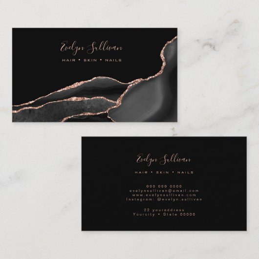 Roos goudglitter-visitekaartje met zwarte rog visitekaartje (Voorkant / Achterkant)