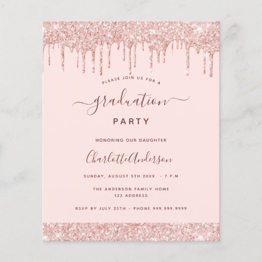 Roos goudglitter voor blinde afgestudeerpartij (Voorkant)