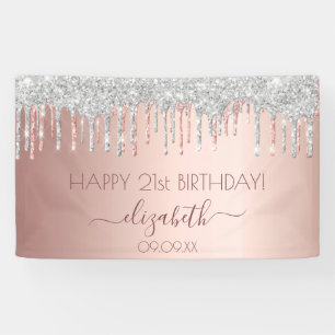 Roos goudglitter zilverspargel spandoek