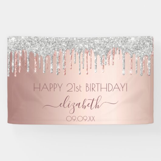 Roos goudglitter zilverspargel spandoek (Horizontaal)