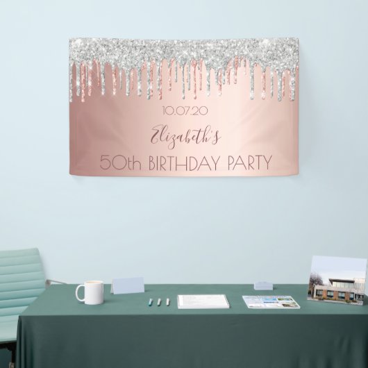 Roos goudglitter zilverspargel spandoek (Beurs)