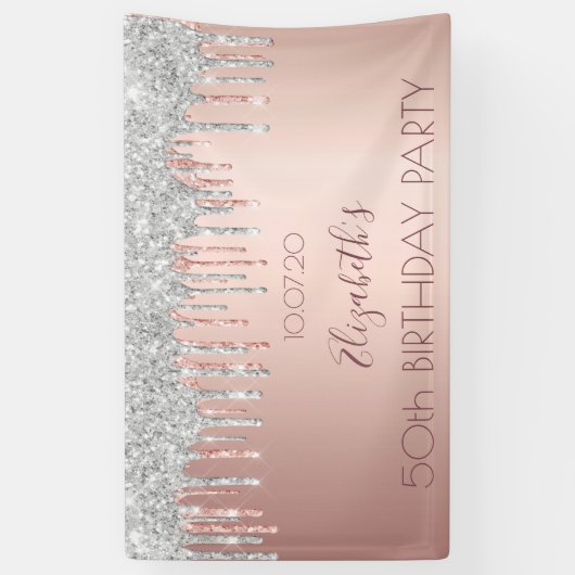Roos goudglitter zilverspargel spandoek (Verticaal)