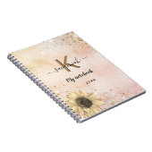 Roos goudglitter zonnebloem notitieboek (Rechterzijde)