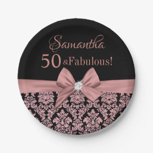 Roos goudglitter zwarte damkregel 50th Birthday Papieren Bordje