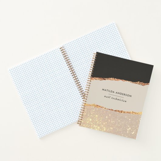 Roos goudglitter zwarte moderne elegante begroting notitieboek (Binnen)