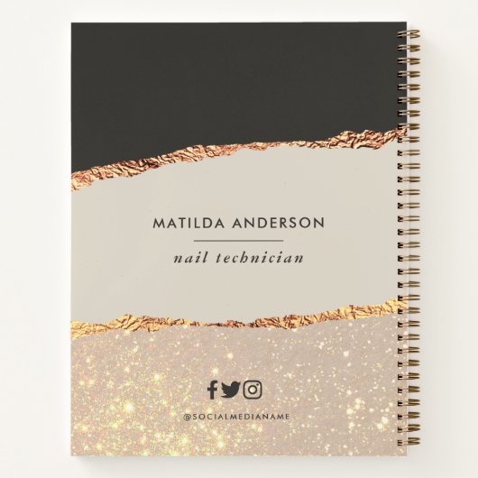 Roos goudglitter zwarte moderne elegante begroting notitieboek (Achterkant)