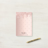 Roos goudglitterdrip monogram initiaal post-it® notes (Op bureau)