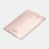 Roos goudglitterdrip monogram initiaal post-it® notes (Schuin)