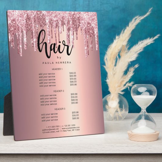 Roos goudglitterdripharsen, koper fotoplaat (Zijkant)