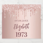 Roos goudglitterdruppels op feestdag sparkling wijnetiket (Enkel label)