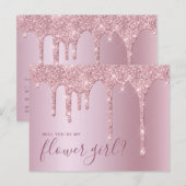 Roos goudglitterdruppels zijn mijn bloemmeisje uitnodiging briefkaart (Voorkant / Achterkant)