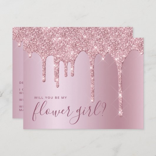 Roos goudglitterdruppels zijn mijn bloemmeisje uitnodiging briefkaart (Voorkant / Achterkant)