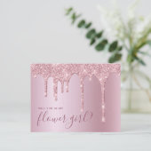 Roos goudglitterdruppels zijn mijn bloemmeisje uitnodiging briefkaart (Staand voorkant)