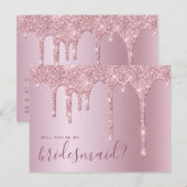 Roos goudglitterdruppels zijn mijn bruidsmeisje uitnodiging briefkaart (Voorkant / Achterkant)